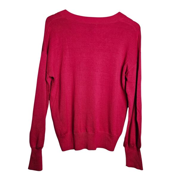 Banana Republic NWT Women's Berry Pink Knit Bishop Sleeve V-Neck Sweater Size M - Picture 8 of 8